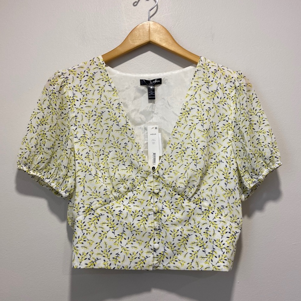 NWT Aqua Floral Chiffon Crop Top Women Size L
